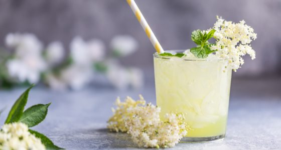 Fresh,Lemonade,With,Lemon,,Lime,Juice,And,Elderberry,Flowers.,Healthy