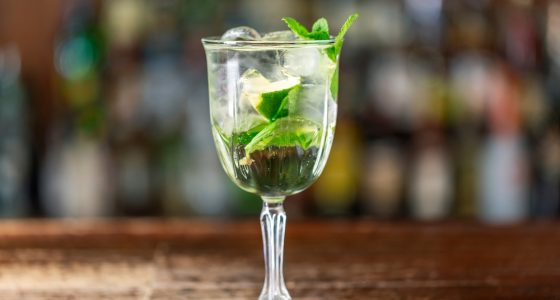 Martini,Royale,Alcoholic,Cocktail,With,White,Vermouth,,Prosecco,,Lime,,Mint
