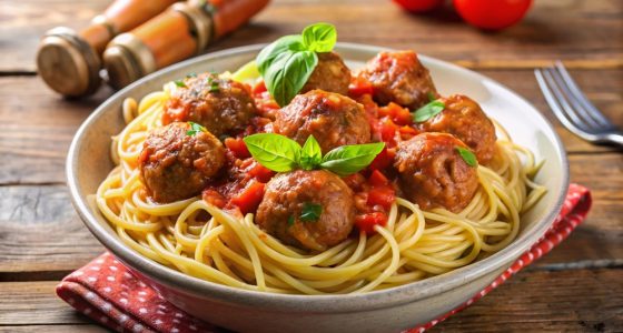 Closeup,Of,Spaghetti,And,Meatballs,With,Tomato,Sauce,In,A